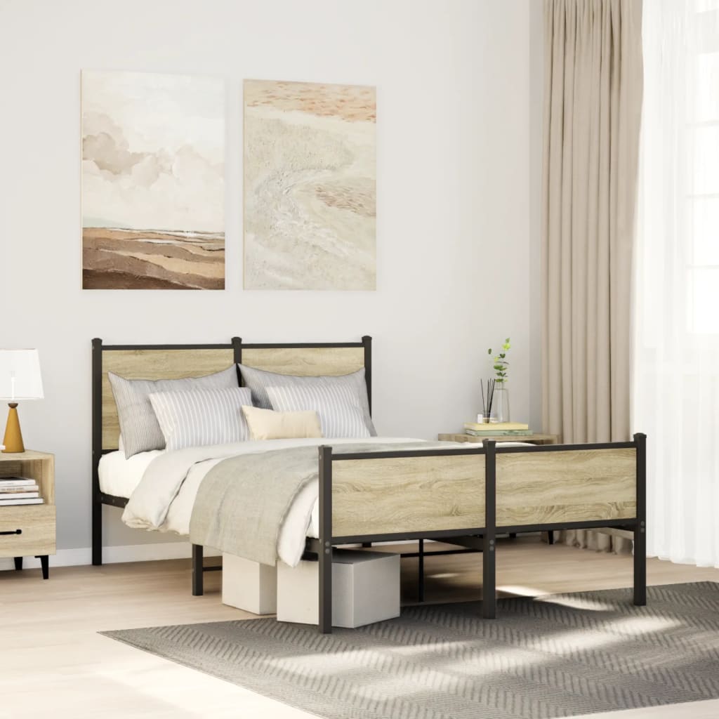 Bedframe zonder matras metaal sonoma eikenkleurig 120x190 cm is nu te koop bij PeponiXL, paradijselijk wonen!