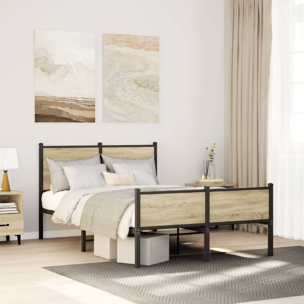 Bedframe zonder matras metaal sonoma eikenkleurig 120x200 cm is nu te koop bij PeponiXL, paradijselijk wonen!
