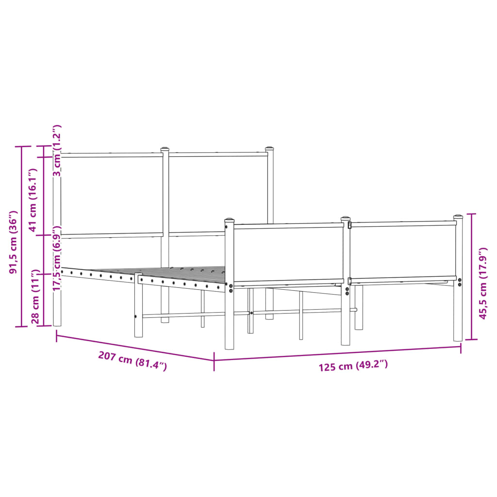 Bedframe zonder matras metaal sonoma eikenkleurig 120x200 cm is nu te koop bij PeponiXL, paradijselijk wonen!