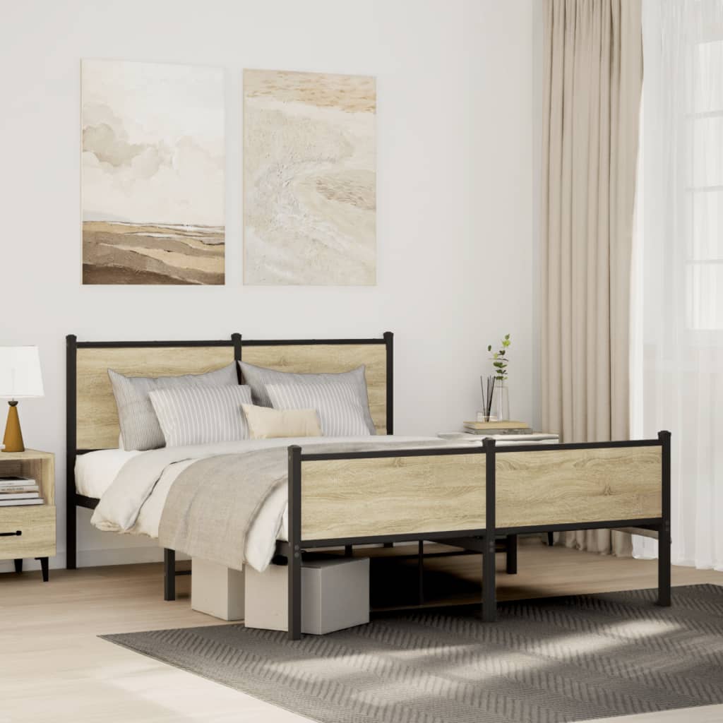 Bedframe zonder matras metaal sonoma eikenkleurig 137x190 cm is nu te koop bij PeponiXL, paradijselijk wonen!
