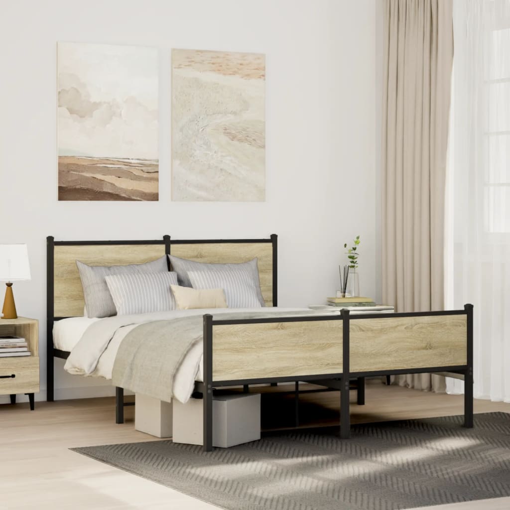 Bedframe zonder matras metaal sonoma eikenkleurig 140x190 cm is nu te koop bij PeponiXL, paradijselijk wonen!