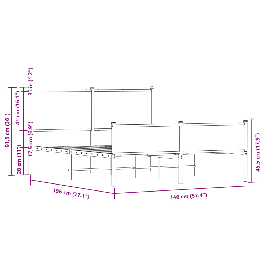 Bedframe zonder matras metaal sonoma eikenkleurig 140x190 cm is nu te koop bij PeponiXL, paradijselijk wonen!