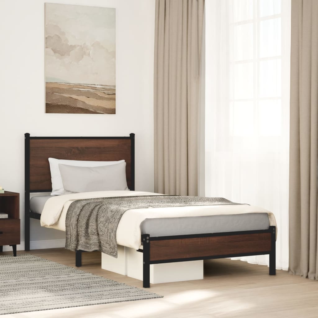 Bedframe zonder matras metaal bruin eikenkleurig 80x200 cm is nu te koop bij PeponiXL, paradijselijk wonen!