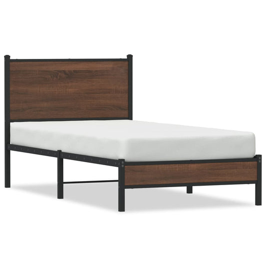 Bedframe zonder matras metaal bruin eikenkleurig 80x200 cm is nu te koop bij PeponiXL, paradijselijk wonen!