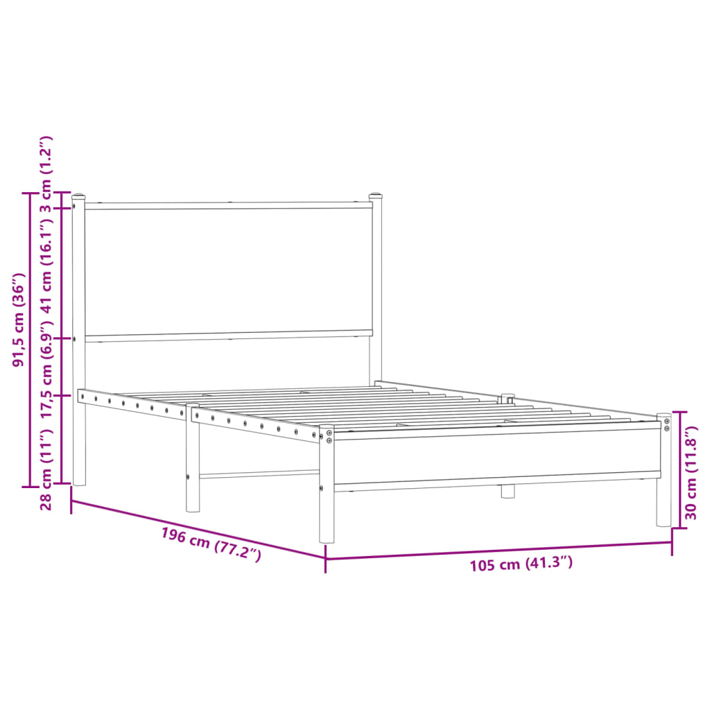 Bedframe zonder matras metaal bruin eikenkleurig 100x190 cm is nu te koop bij PeponiXL, paradijselijk wonen!