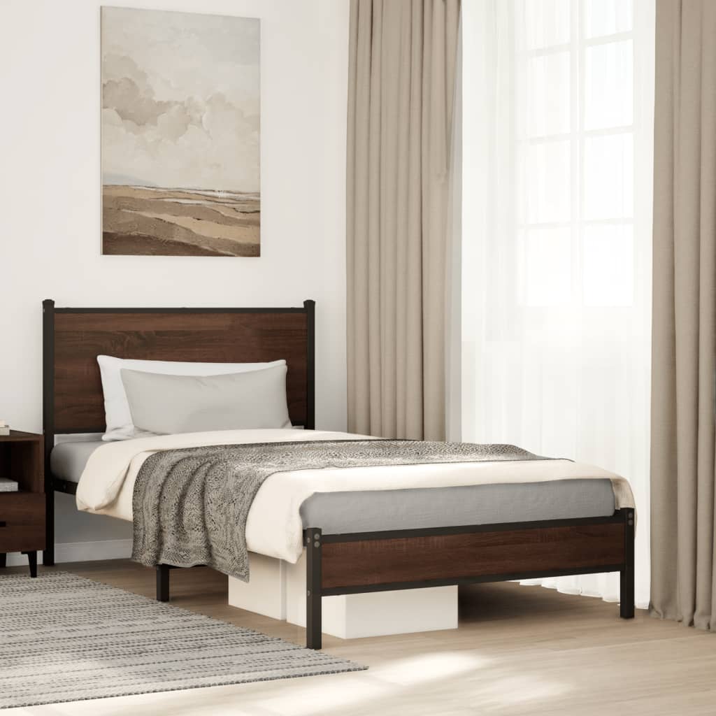 Bedframe zonder matras metaal bruin eikenkleurig 100x200 cm is nu te koop bij PeponiXL, paradijselijk wonen!