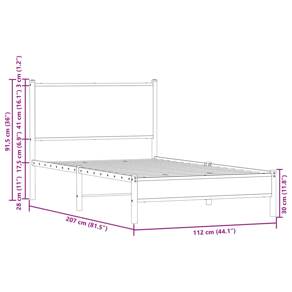 Bedframe zonder matras metaal bruin eikenkleurig 107x203 cm is nu te koop bij PeponiXL, paradijselijk wonen!