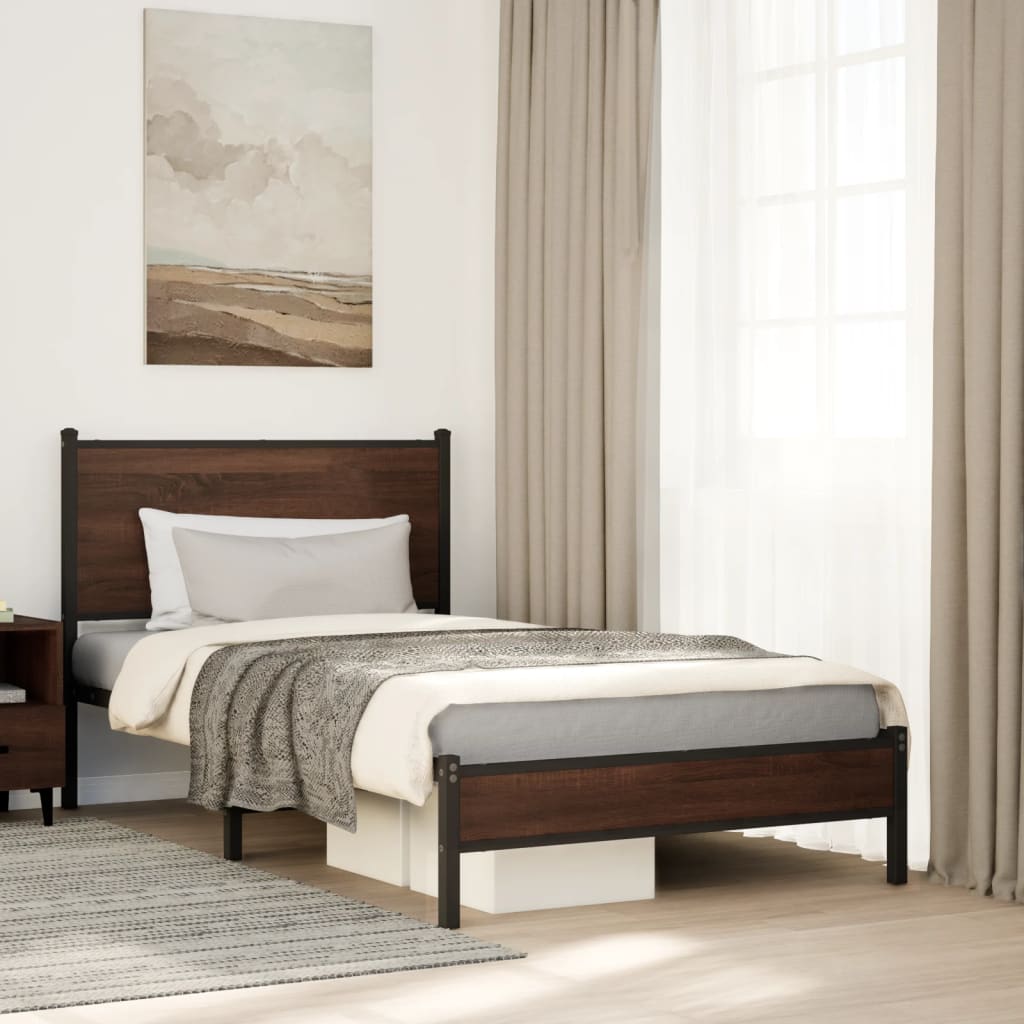 Bedframe zonder matras metaal bruin eikenkleurig 107x203 cm is nu te koop bij PeponiXL, paradijselijk wonen!
