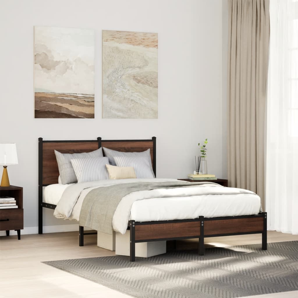 Bedframe zonder matras metaal bruin eikenkleurig 120x200 cm is nu te koop bij PeponiXL, paradijselijk wonen!