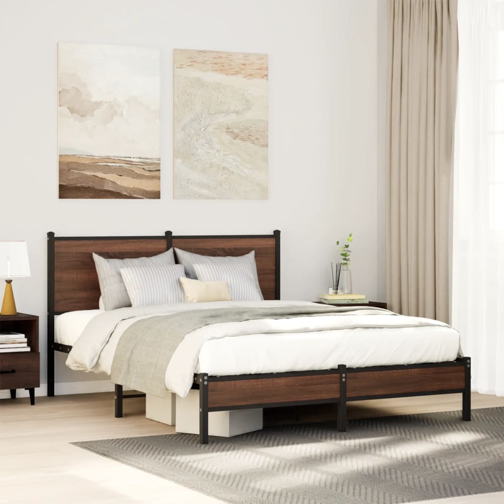 Bedframe zonder matras metaal bruin eikenkleurig 137x190 cm is nu te koop bij PeponiXL, paradijselijk wonen!