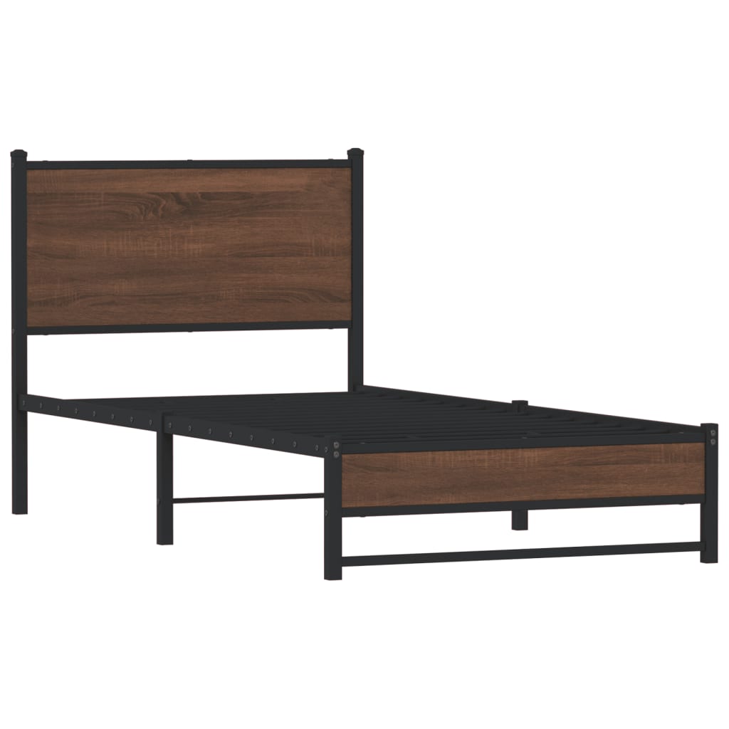 Bedframe zonder matras metaal bruin eikenkleurig 75x190 cm is nu te koop bij PeponiXL, paradijselijk wonen!