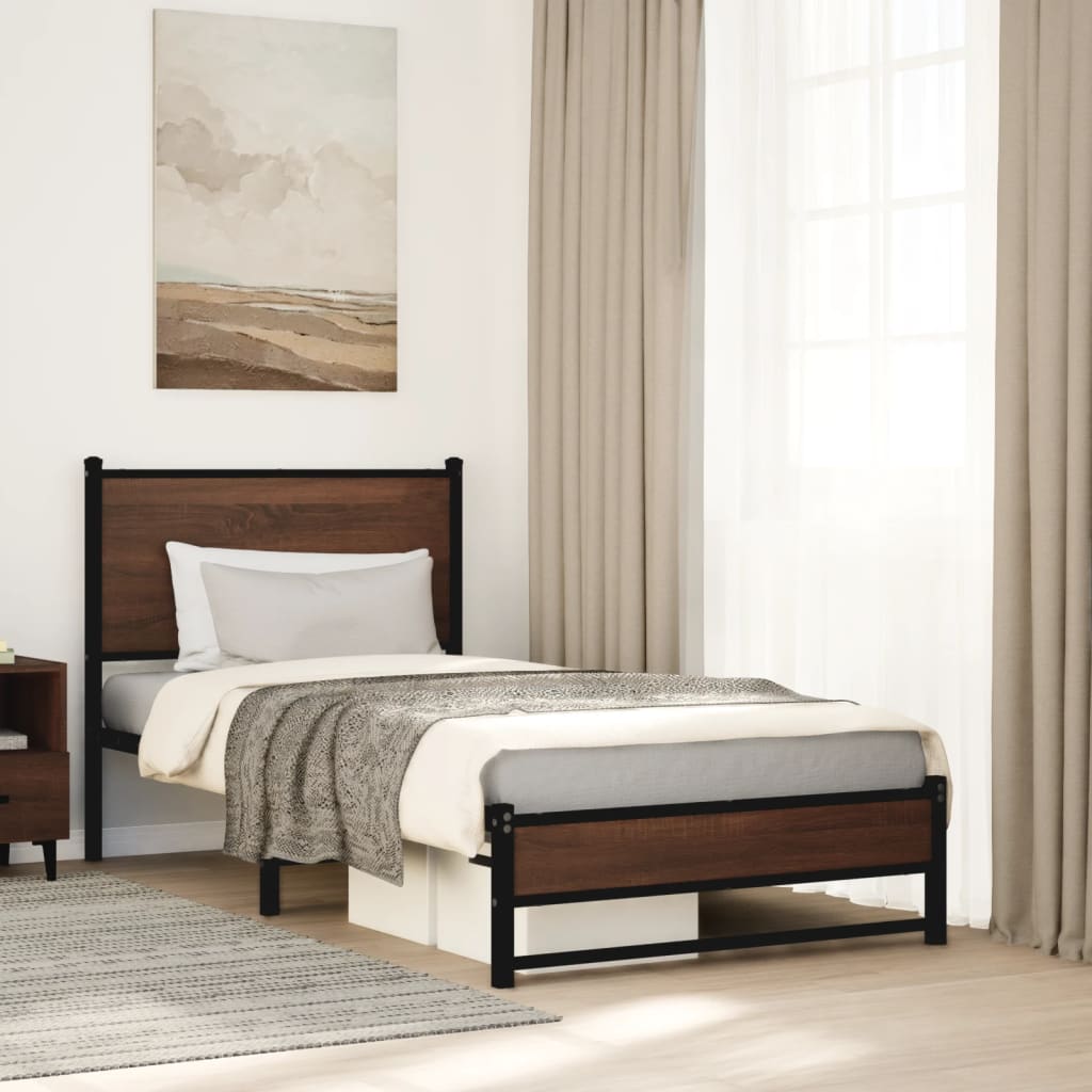 Bedframe zonder matras metaal bruin eikenkleurig 80x200 cm is nu te koop bij PeponiXL, paradijselijk wonen!