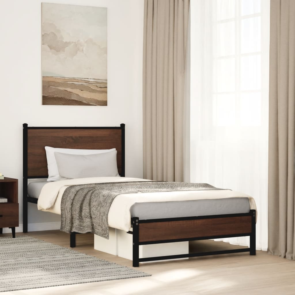 Bedframe zonder matras metaal bruin eikenkleurig 90x190 cm is nu te koop bij PeponiXL, paradijselijk wonen!