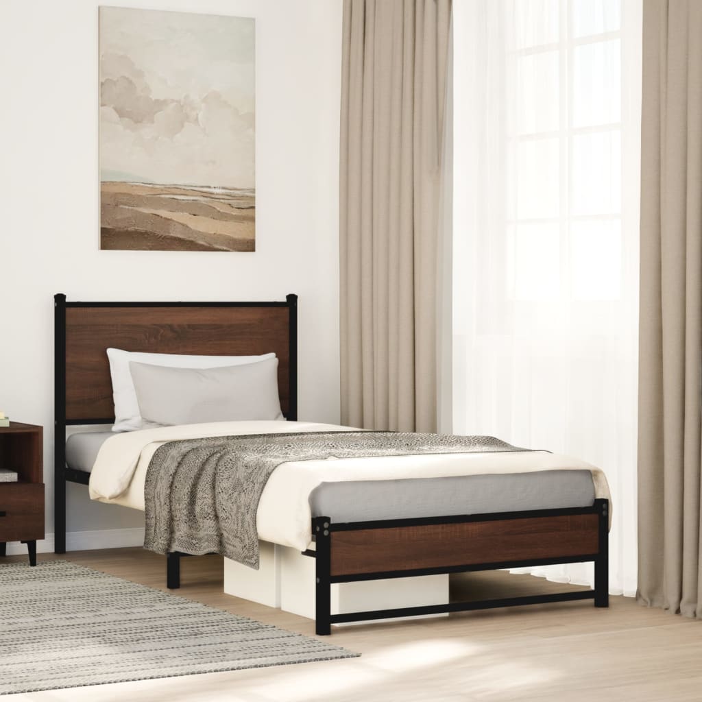 Bedframe zonder matras metaal bruin eikenkleurig 90x200 cm is nu te koop bij PeponiXL, paradijselijk wonen!