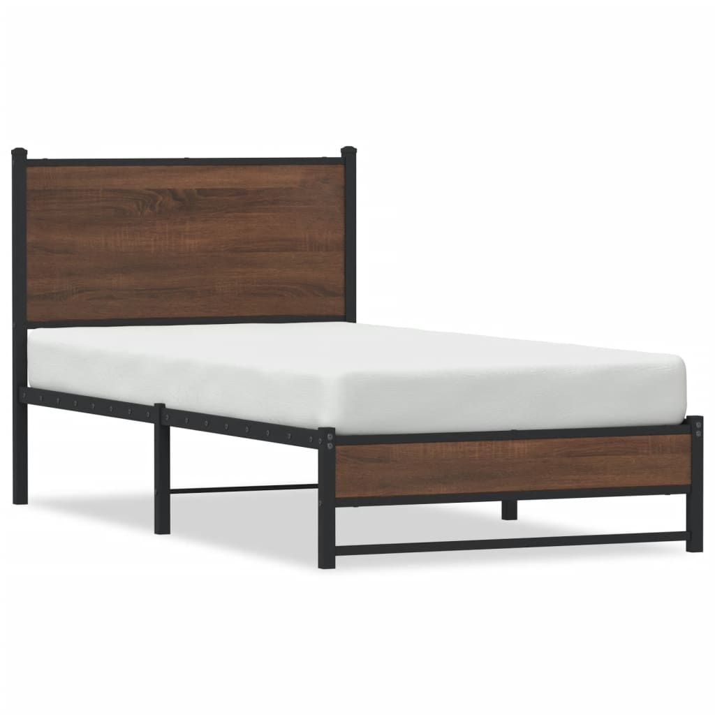 Bedframe zonder matras metaal bruin eikenkleurig 90x200 cm is nu te koop bij PeponiXL, paradijselijk wonen!