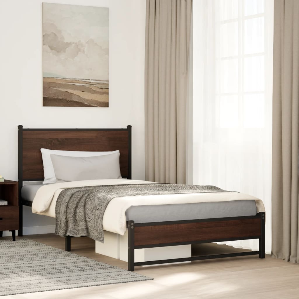 Bedframe zonder matras metaal bruin eikenkleurig 100x200 cm is nu te koop bij PeponiXL, paradijselijk wonen!