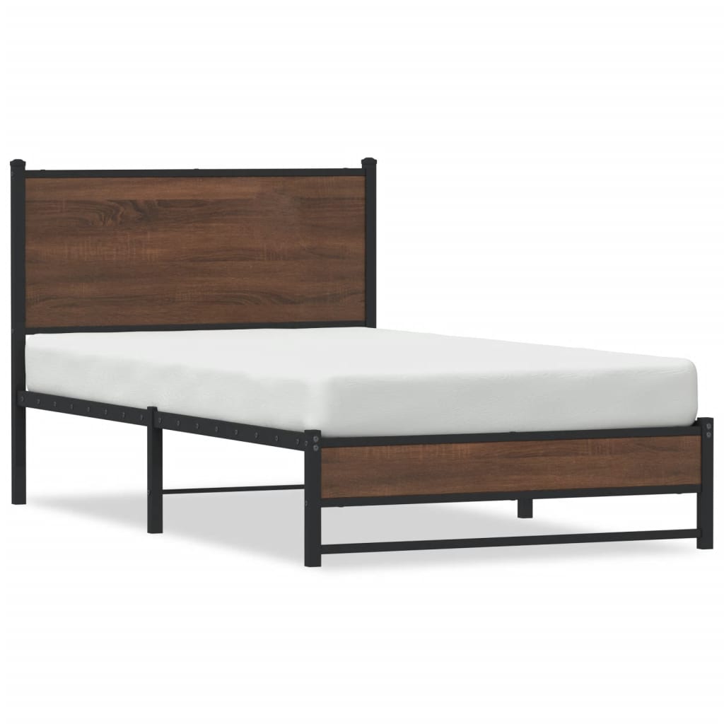 Bedframe zonder matras metaal bruin eikenkleurig 100x200 cm is nu te koop bij PeponiXL, paradijselijk wonen!