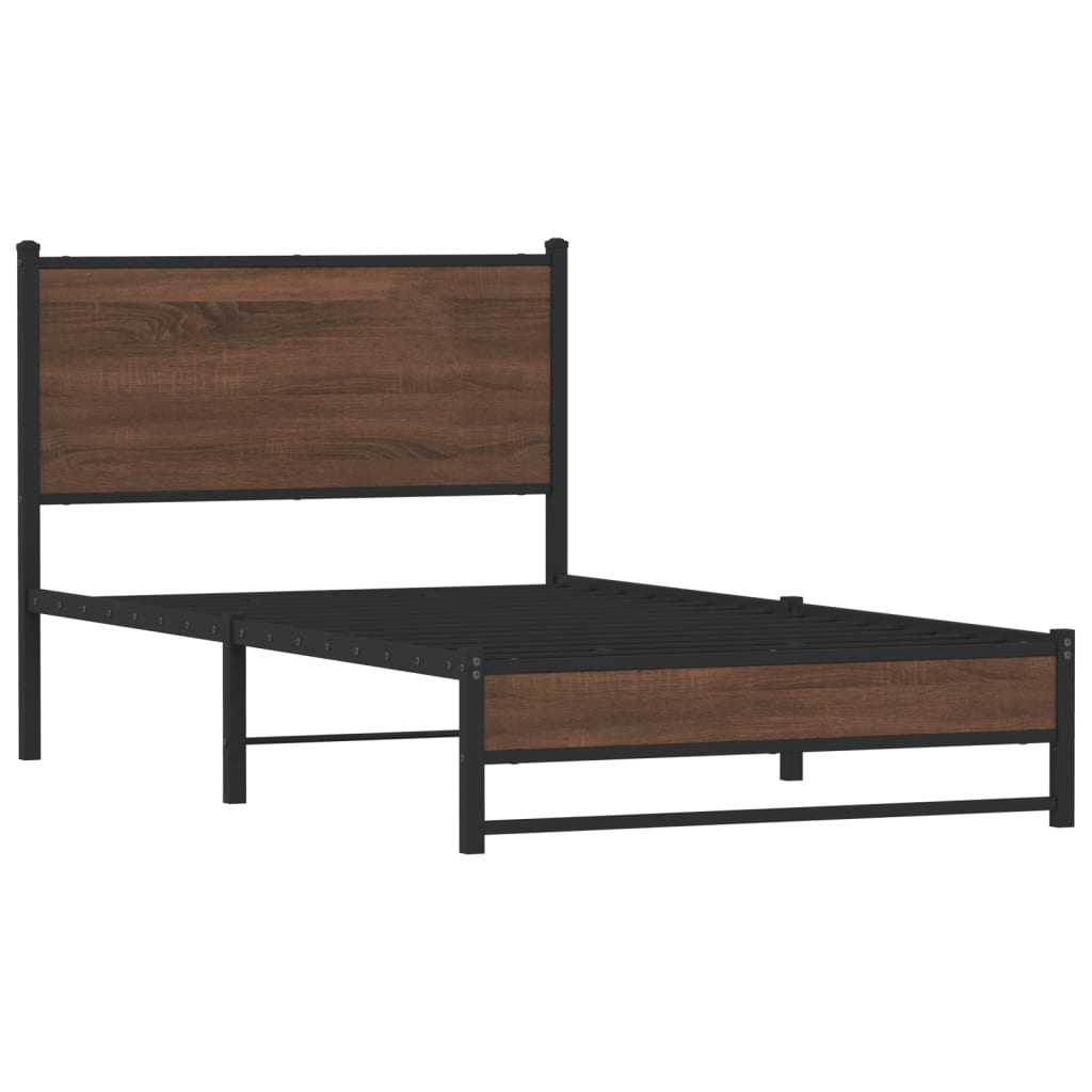 Bedframe zonder matras metaal bruin eikenkleurig 107x203 cm is nu te koop bij PeponiXL, paradijselijk wonen!