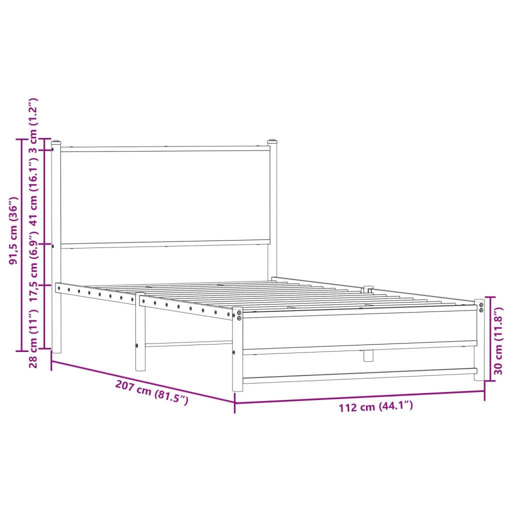 Bedframe zonder matras metaal bruin eikenkleurig 107x203 cm is nu te koop bij PeponiXL, paradijselijk wonen!