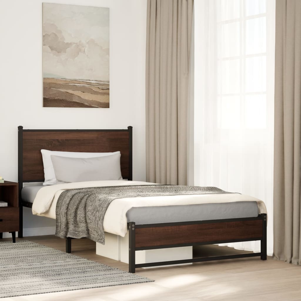 Bedframe zonder matras metaal bruin eikenkleurig 107x203 cm is nu te koop bij PeponiXL, paradijselijk wonen!