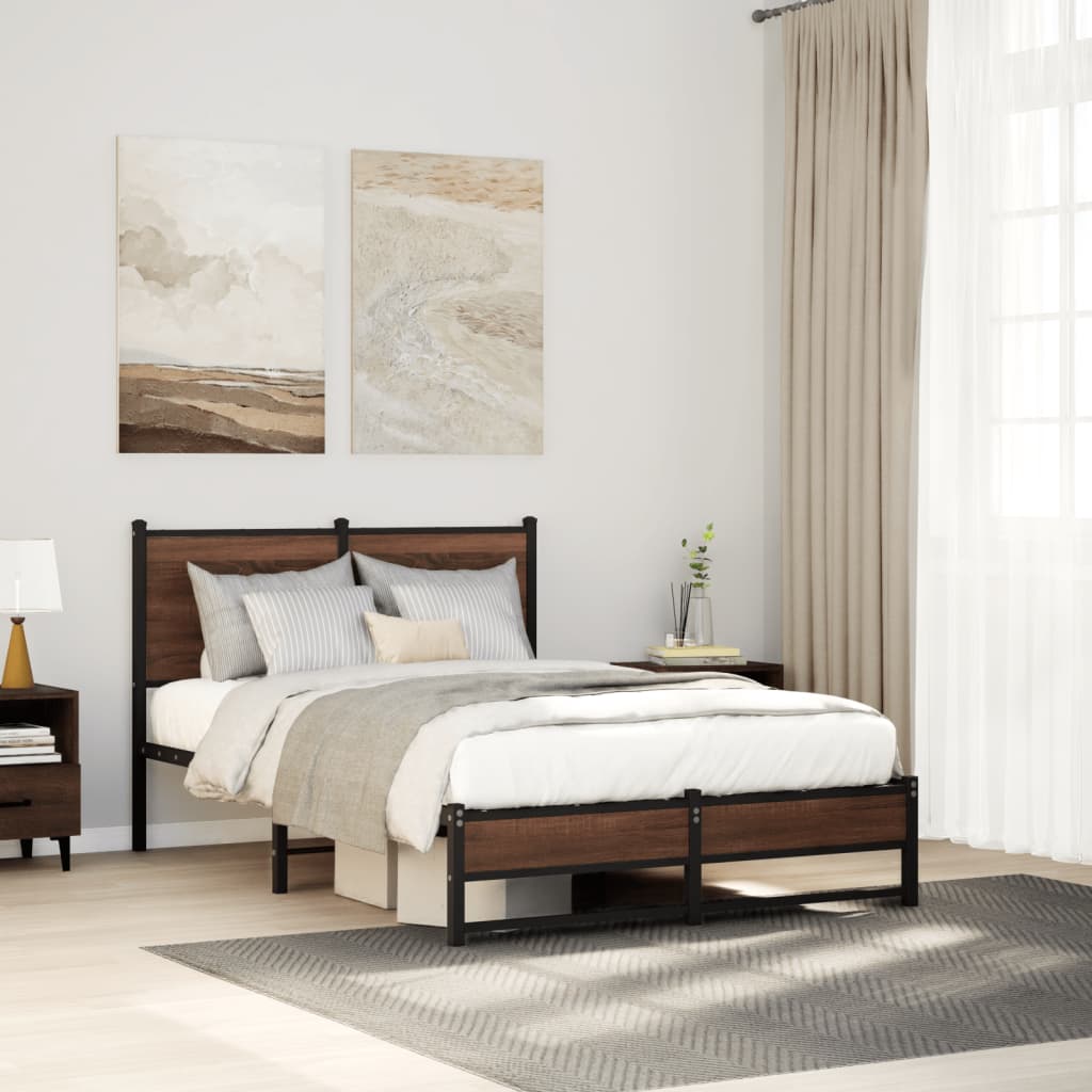Bedframe zonder matras metaal bruin eikenkleurig 120x190 cm is nu te koop bij PeponiXL, paradijselijk wonen!