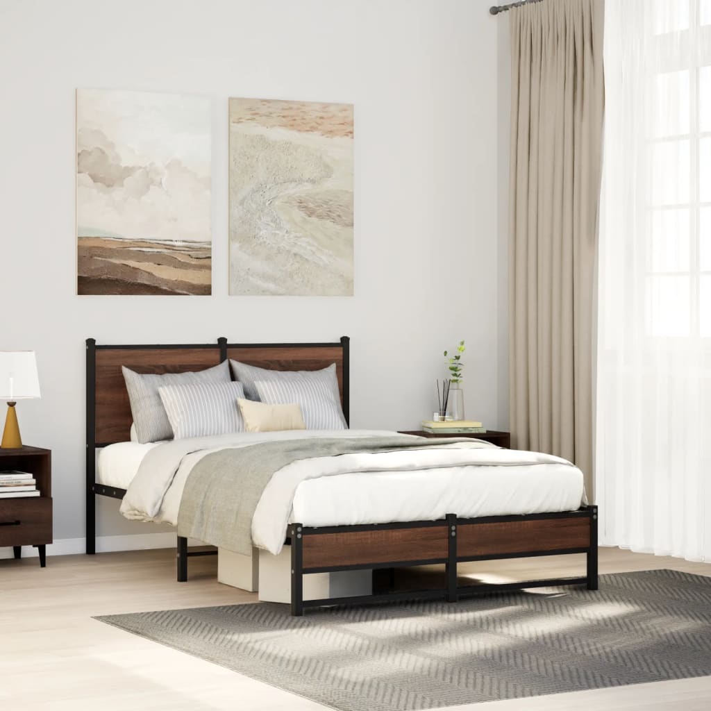 Bedframe zonder matras metaal bruin eikenkleurig 120x200 cm is nu te koop bij PeponiXL, paradijselijk wonen!