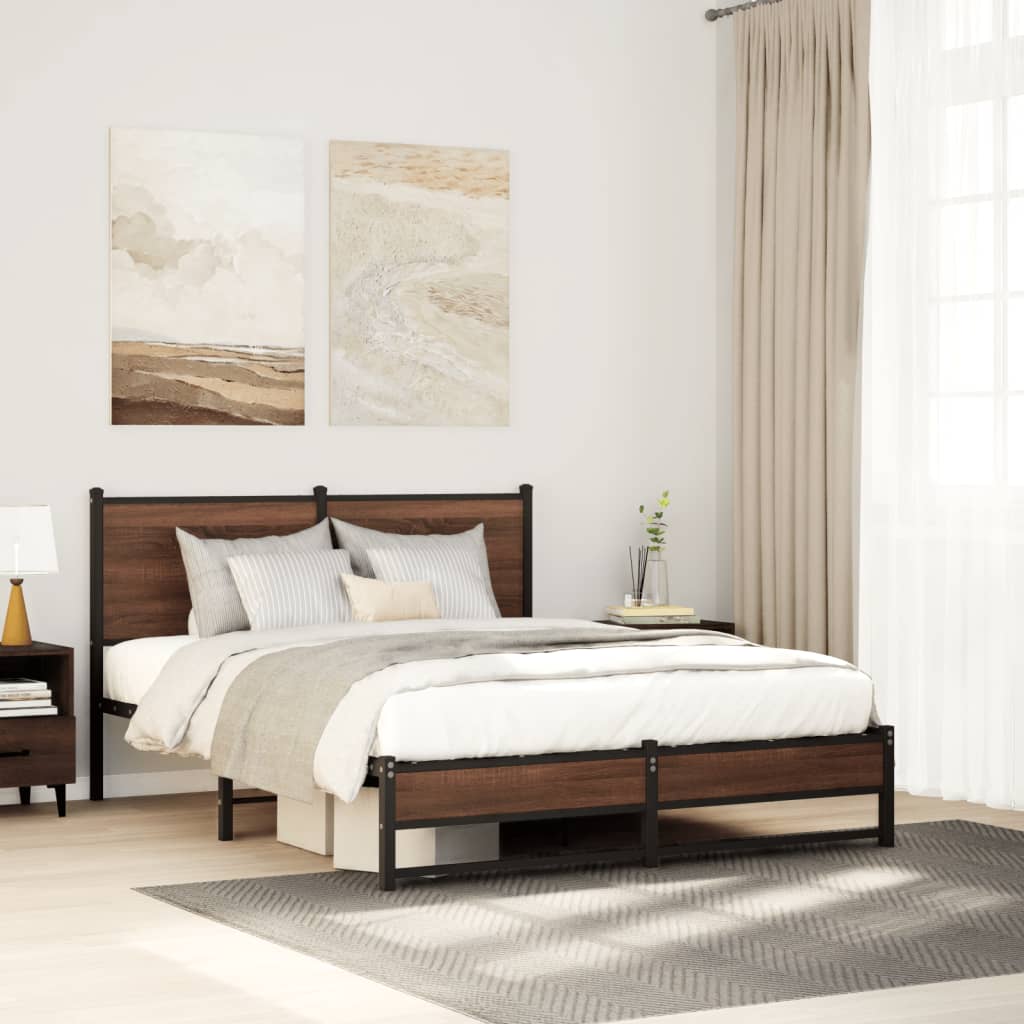 Bedframe zonder matras metaal bruin eikenkleurig 140x200 cm is nu te koop bij PeponiXL, paradijselijk wonen!