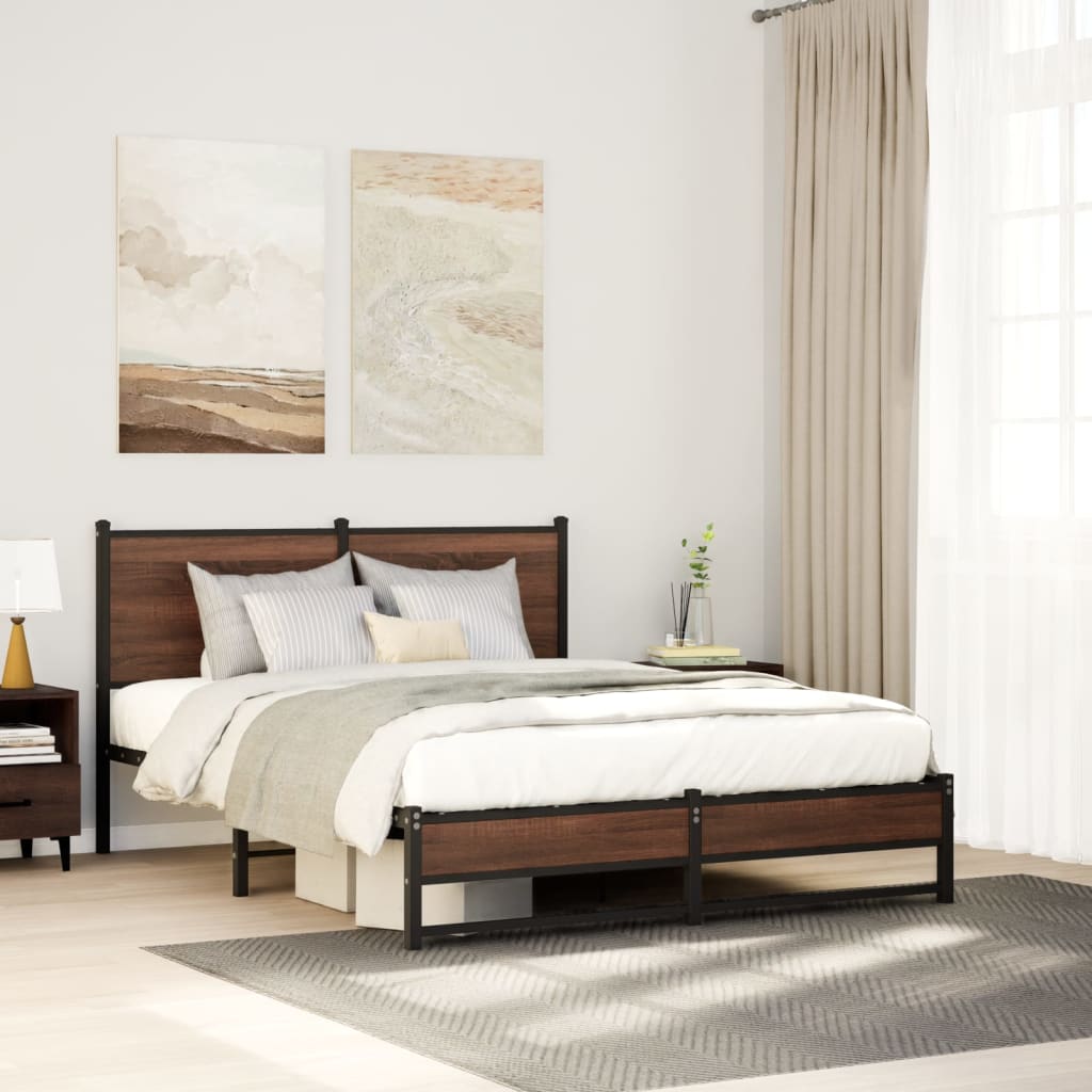 Bedframe zonder matras metaal bruin eikenkleurig 150x200 cm is nu te koop bij PeponiXL, paradijselijk wonen!
