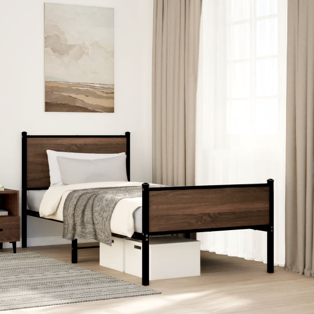 Bedframe zonder matras metaal bruin eikenkleurig 80x200 cm is nu te koop bij PeponiXL, paradijselijk wonen!