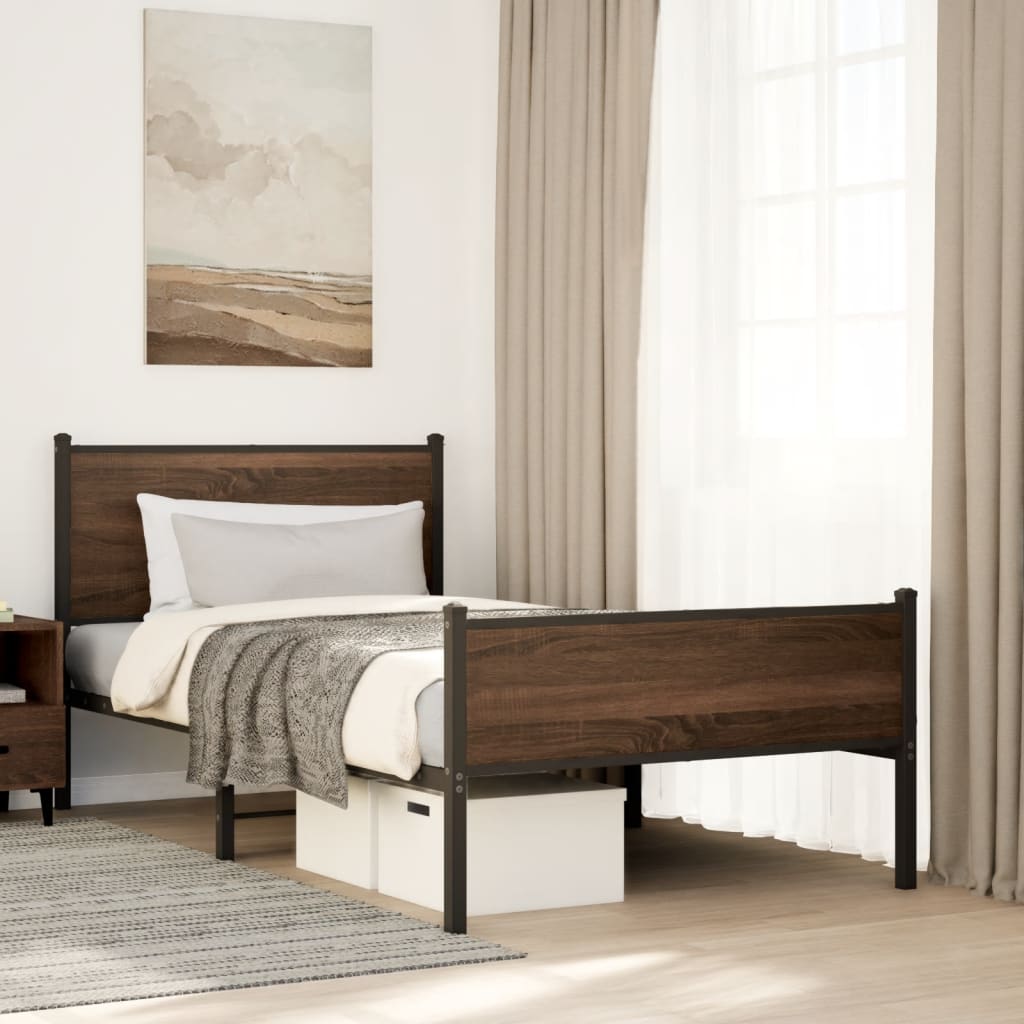 Bedframe zonder matras metaal bruin eikenkleurig 100x200 cm is nu te koop bij PeponiXL, paradijselijk wonen!