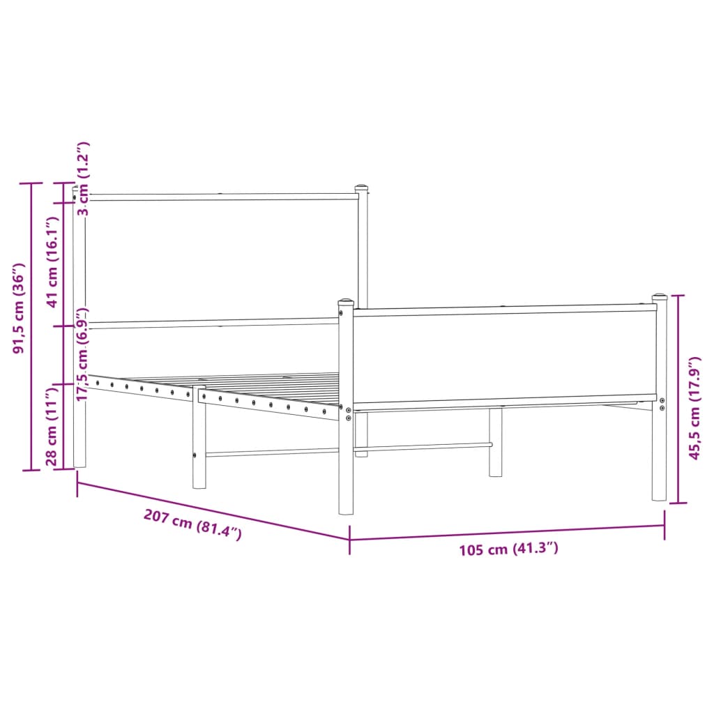 Bedframe zonder matras metaal bruin eikenkleurig 100x200 cm is nu te koop bij PeponiXL, paradijselijk wonen!