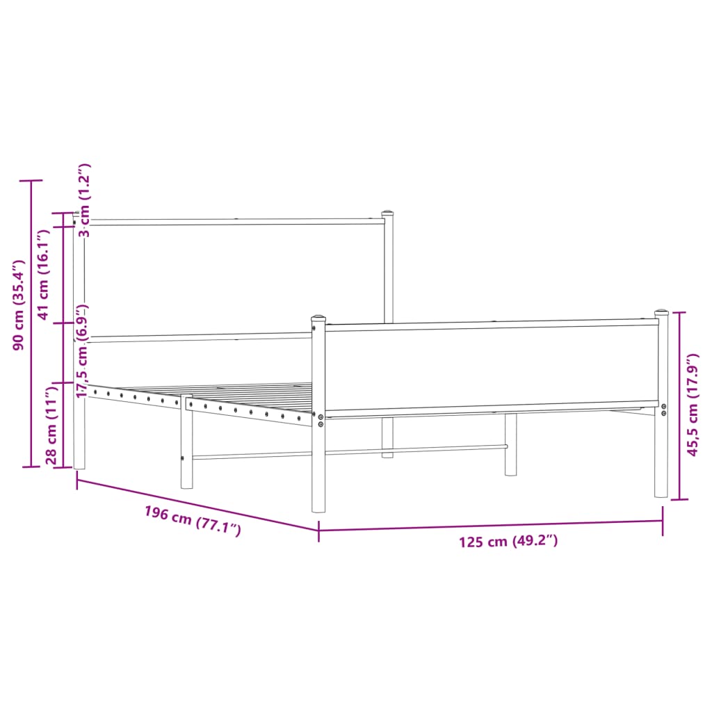 Bedframe zonder matras metaal bruin eikenkleurig 120x190 cm is nu te koop bij PeponiXL, paradijselijk wonen!