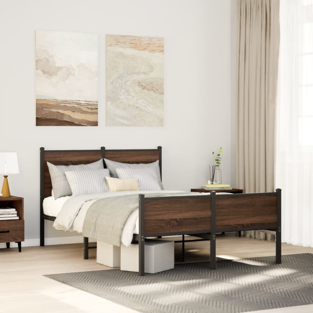 Bedframe zonder matras metaal bruin eikenkleurig 120x200 cm is nu te koop bij PeponiXL, paradijselijk wonen!