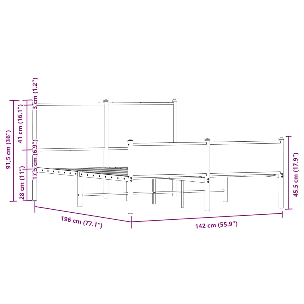 Bedframe zonder matras metaal bruin eikenkleurig 137x190 cm is nu te koop bij PeponiXL, paradijselijk wonen!