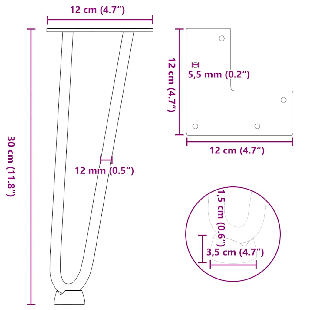 Haarnadelpoten voor Salontafel 4 st 30 cm massief staal wit is nu te koop bij PeponiXL, paradijselijk wonen!