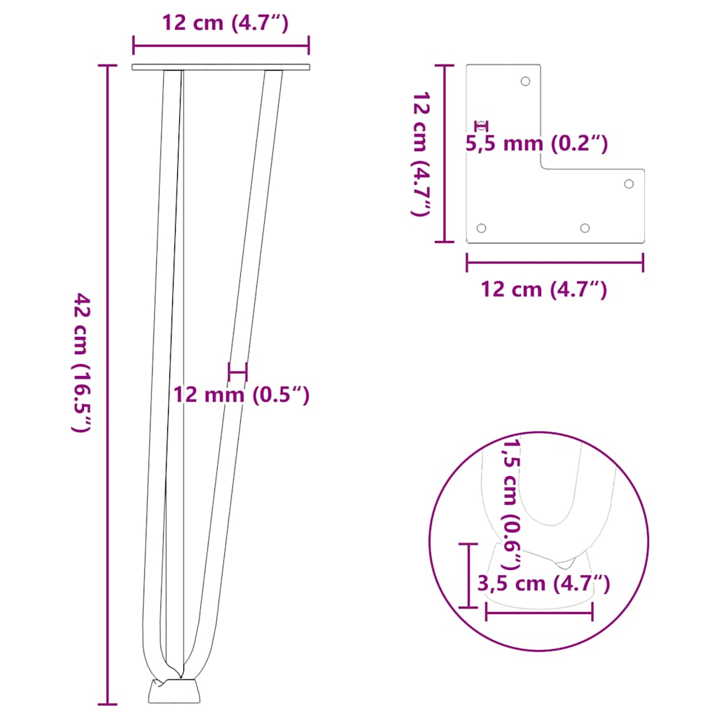 Haarnadelpoten voor Salontafel 4 st 42 cm massief staal zwart is nu te koop bij PeponiXL, paradijselijk wonen!