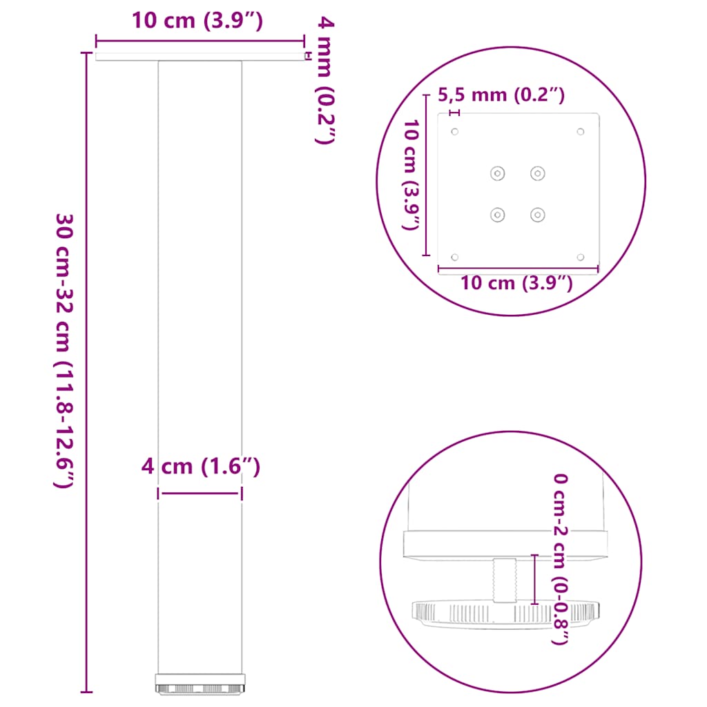 Salontafelpoten 4 st 30-32 cm staal wit is nu te koop bij PeponiXL, paradijselijk wonen!