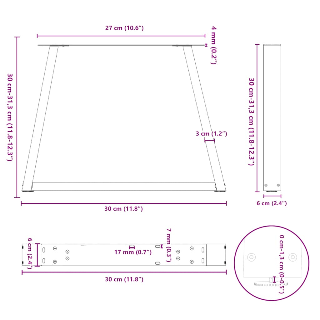 Salontafelpoten 2 st V-vormig 30x(30-31,3) cm staal naturel is nu te koop bij PeponiXL, paradijselijk wonen!