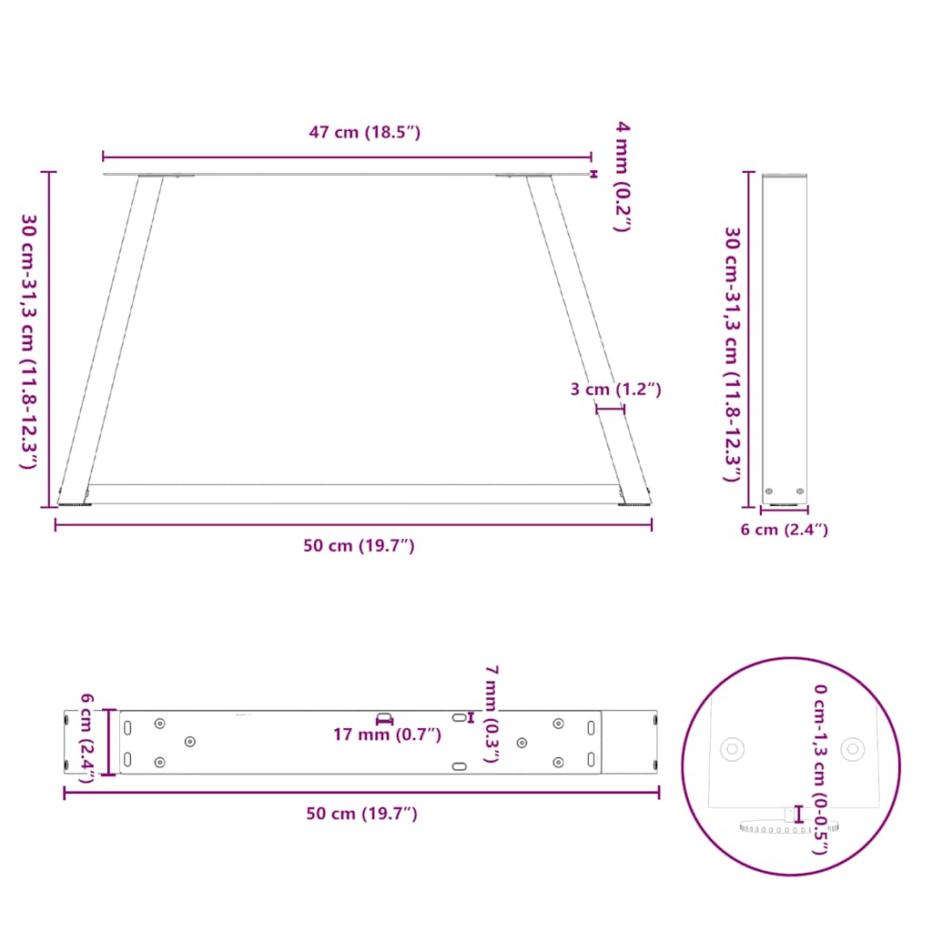 Salontafelpoten 2 st V-vormig 50x(30-31,3) cm staal naturel is nu te koop bij PeponiXL, paradijselijk wonen!