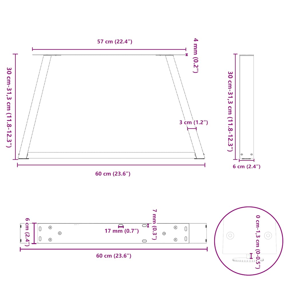 Salontafelpoten 2 st V-vormig 60x(30-31,3) cm staal zwart is nu te koop bij PeponiXL, paradijselijk wonen!