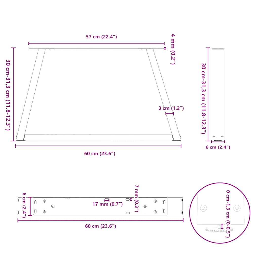 Salontafelpoten 2 st V-vormig 60x(30-31,3) cm staal naturel is nu te koop bij PeponiXL, paradijselijk wonen!