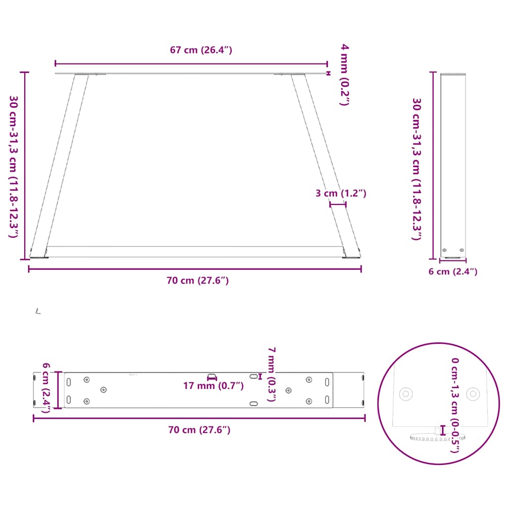 Salontafelpoten 2 st V-vormig 70x(30-31,3) cm staal zwart is nu te koop bij PeponiXL, paradijselijk wonen!