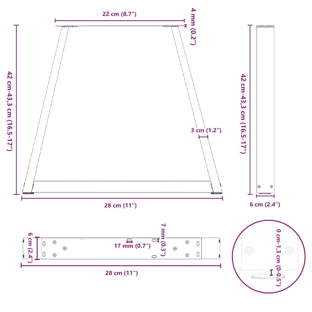 Salontafelpoten 2 st V-vormig 28x(42-43,3) cm staal antraciet is nu te koop bij PeponiXL, paradijselijk wonen!