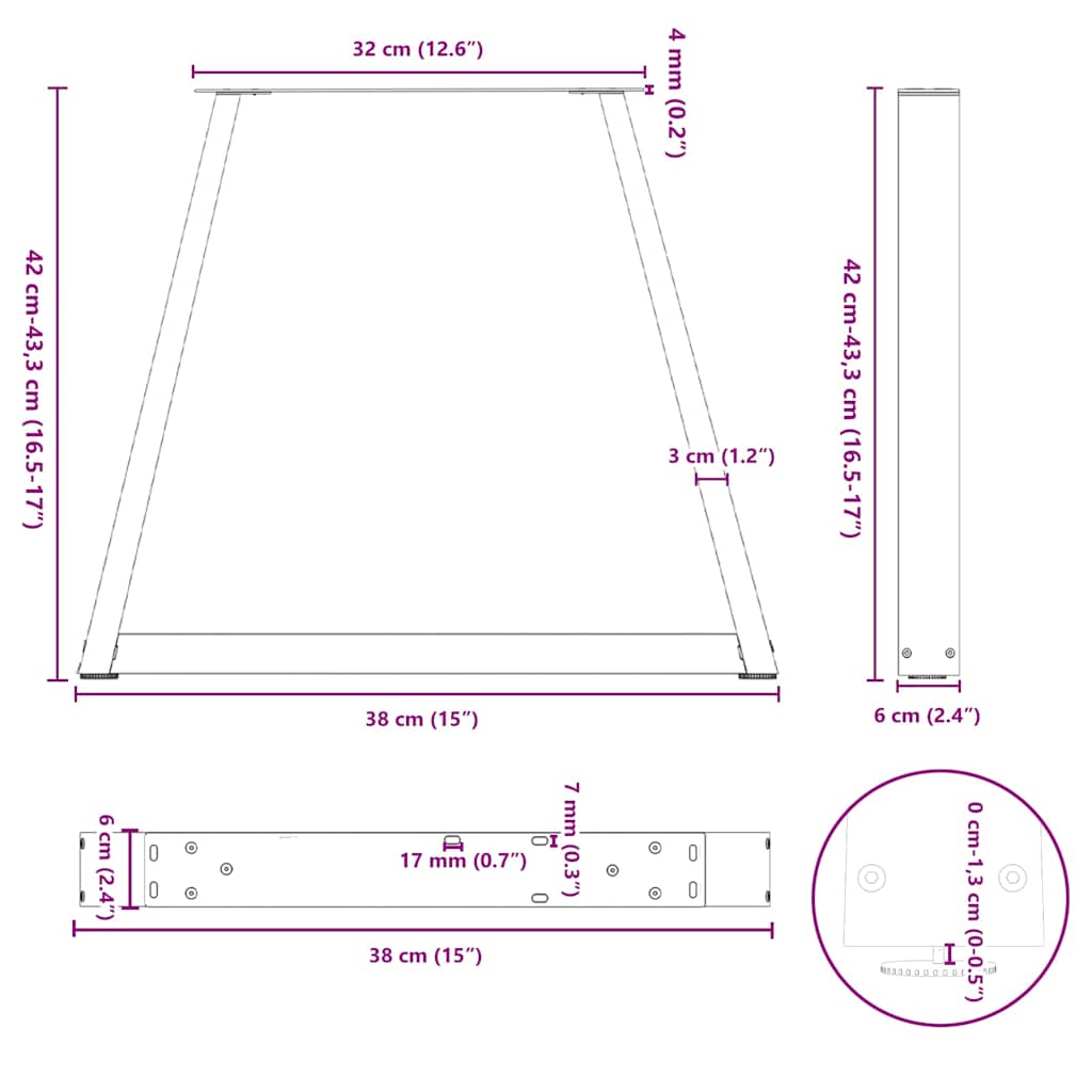 Salontafelpoten 2 st V-vormig 38x(42-43,3) cm staal antraciet is nu te koop bij PeponiXL, paradijselijk wonen!
