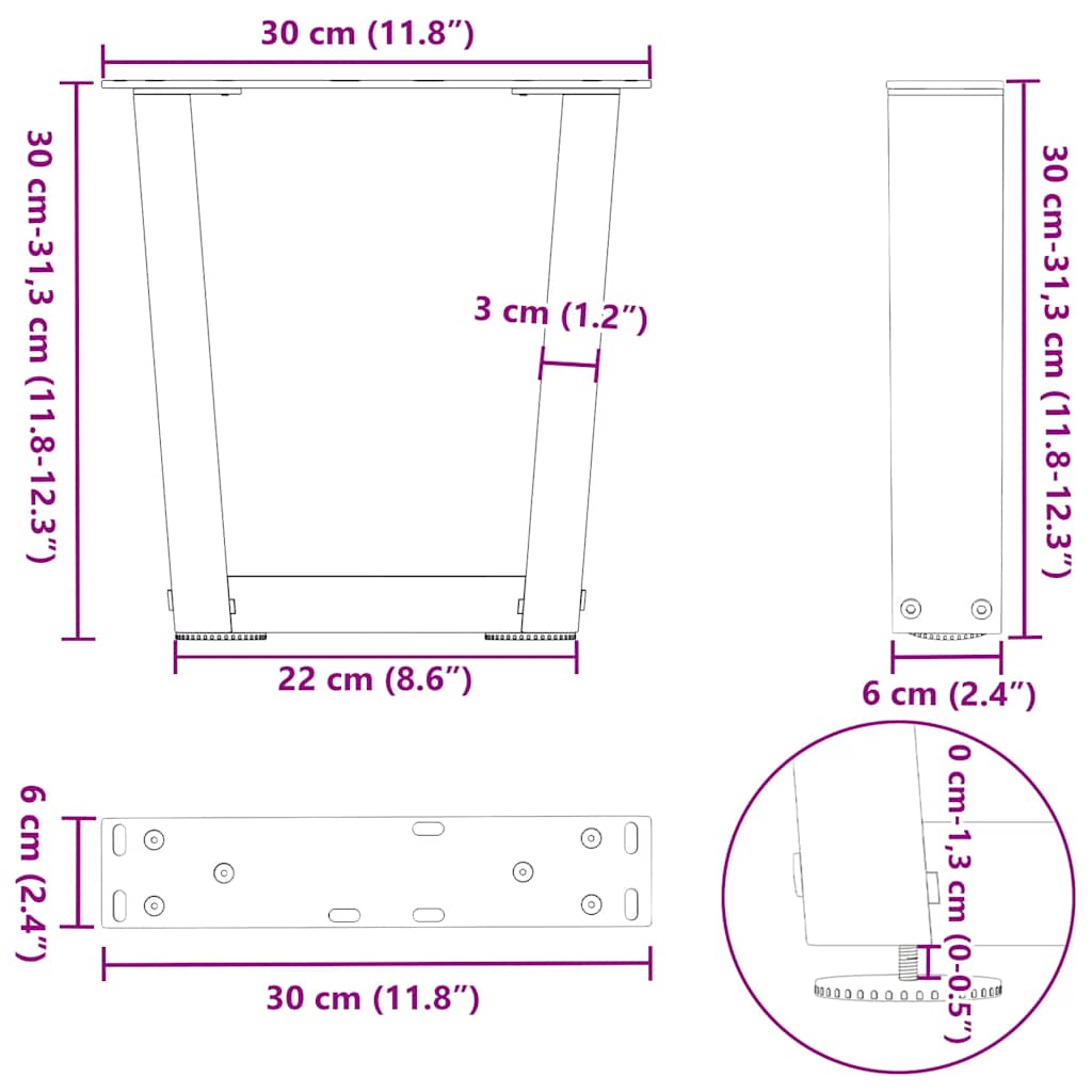 Salontafelpoten 2 st V-vormig 30x(30-31,3) cm staal zwart is nu te koop bij PeponiXL, paradijselijk wonen!