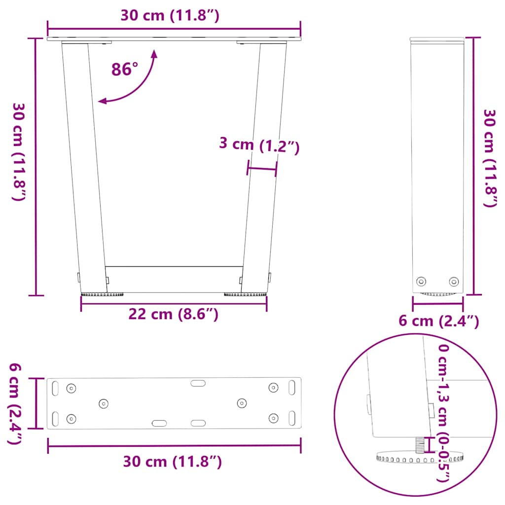 Salontafelpoten 2 st V-vormig 30x(30-31,3) cm staal naturel is nu te koop bij PeponiXL, paradijselijk wonen!