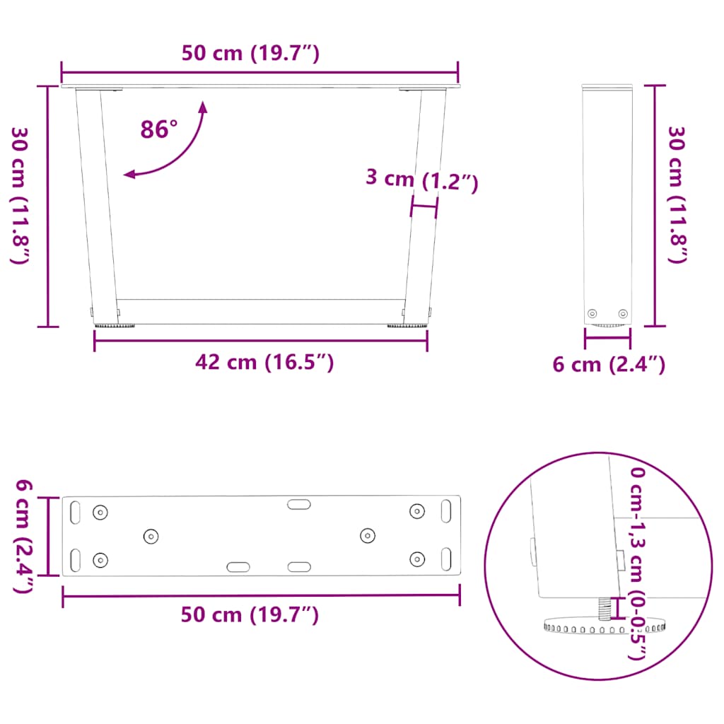 Salontafelpoten 2 st V-vormig 50x(30-31,3) cm staal naturel is nu te koop bij PeponiXL, paradijselijk wonen!