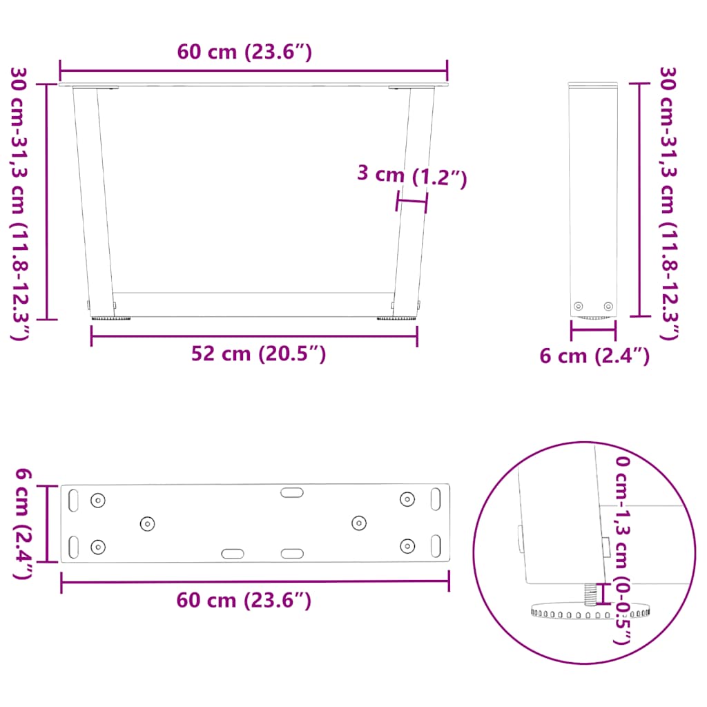 Salontafelpoten 2 st V-vormig 60x(30-31,3) cm staal zwart is nu te koop bij PeponiXL, paradijselijk wonen!