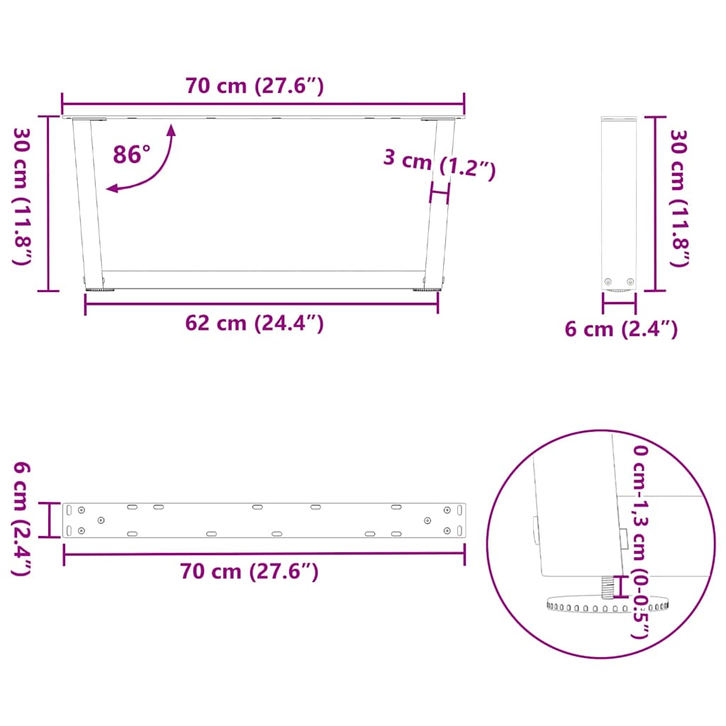 Salontafelpoten 2 st V-vormig 70x(30-31,3) cm staal zwart is nu te koop bij PeponiXL, paradijselijk wonen!