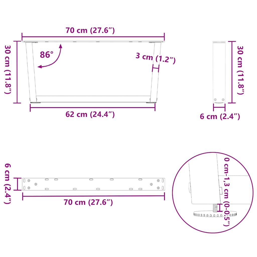 Salontafelpoten 2 st V-vormig 70x(30-31,3) cm staal wit is nu te koop bij PeponiXL, paradijselijk wonen!
